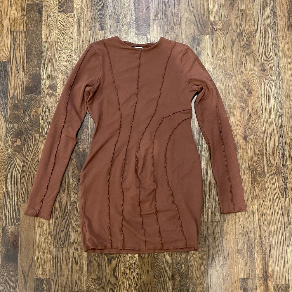 Oh Polly Exposed Seam Split Cuff Mini Dress In Brown - Picture 6 of 7